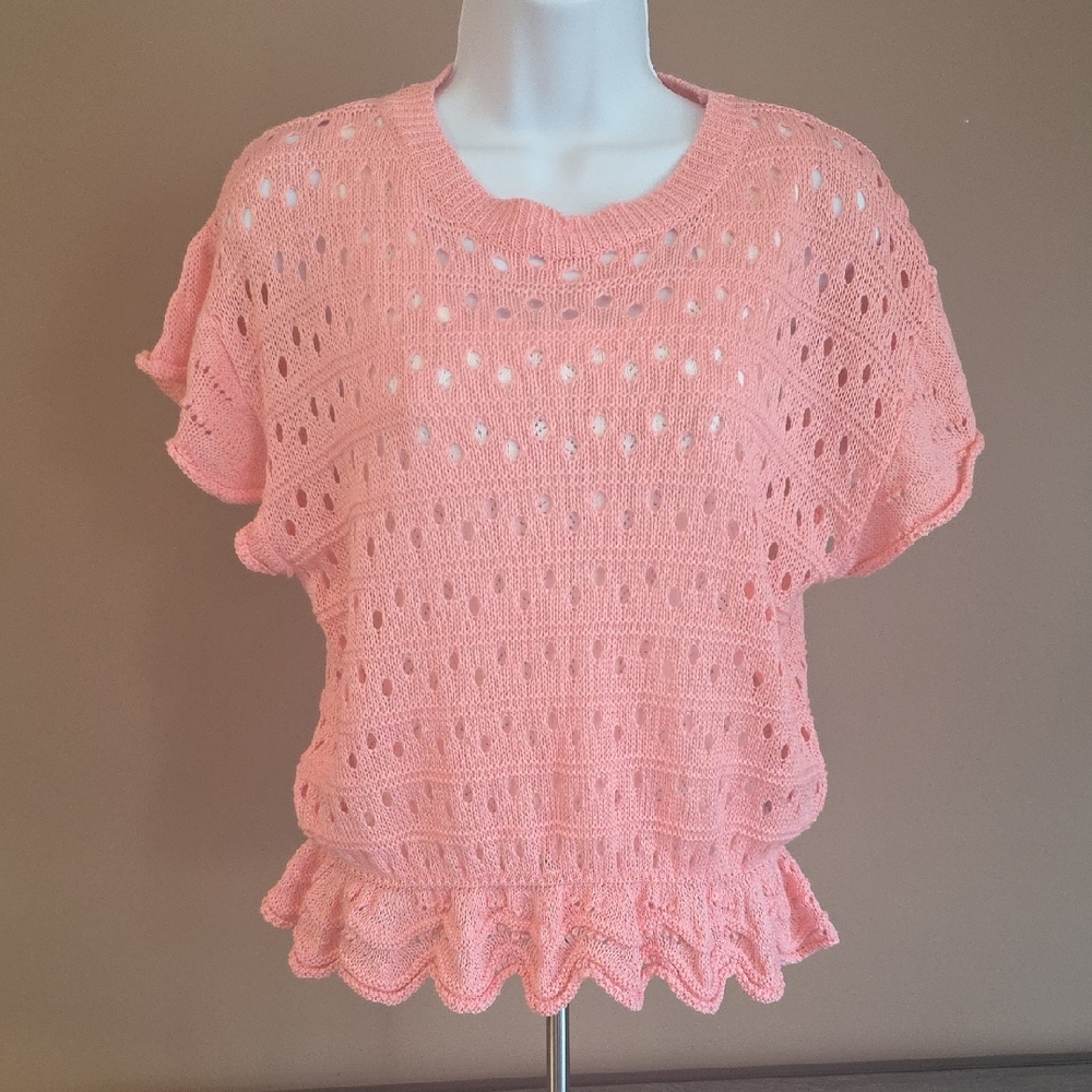 BiBi Pink Flutter Sleeve Blouse with Ruffled Boxy Style